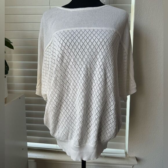 Magaschoni Pointelle Knit Pullover Top M White Short Sleeve Formal Casual NWT - Picture 4 of 9